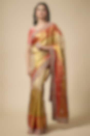 Gold Kanjivaram Zardosi Work Wedding Saree Set by TATWAMM Couture at Pernia's Pop Up Shop