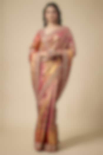 Pink Kanjivaram Zardosi Work Reception Saree Set by TATWAMM Couture at Pernia's Pop Up Shop