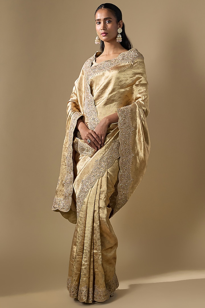 Gold Tissue Reception Saree Set by TATWAMM By Abhishek & Vinita at Pernia's Pop Up Shop