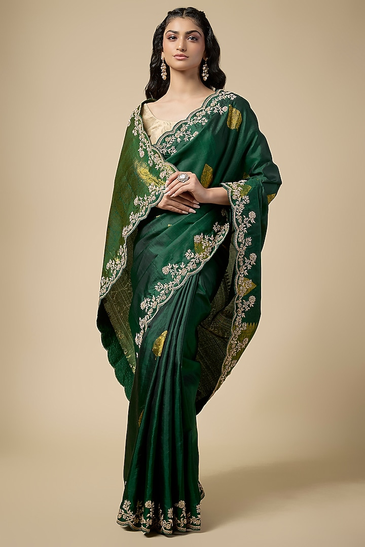 Green Banarasi Zardosi Work Wedding Saree Set by TATWAMM Couture at Pernia's Pop Up Shop