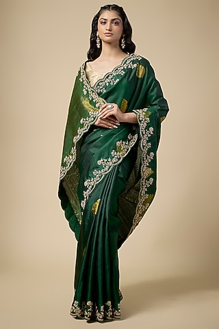 Green Banarasi Zardosi Work Saree Set by TATWAMM By Abhishek & Vinita