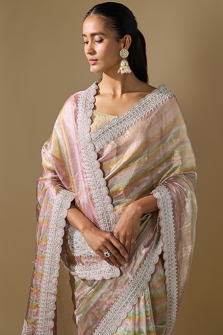 Multi-Colored Tissue Wedding Saree Set by TATWAMM By Abhishek & Vinita at Pernia's Pop Up Shop