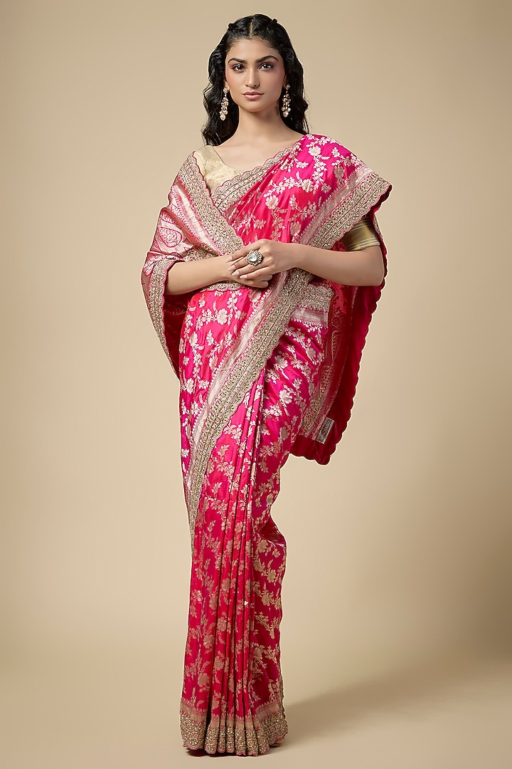 Pink Banarasi Zardosi Work Reception Saree Set by TATWAMM Couture at Pernia's Pop Up Shop