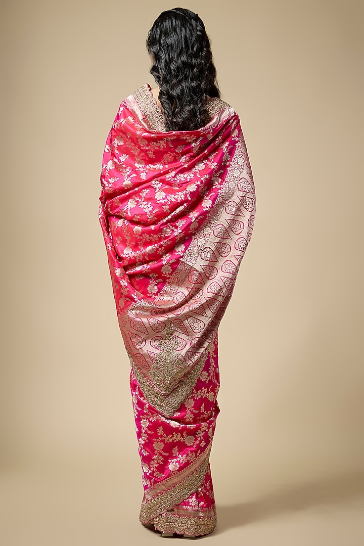 Pink Banarasi Zardosi Work Reception Saree Set by TATWAMM By Abhishek & Vinita at Pernia's Pop Up Shop