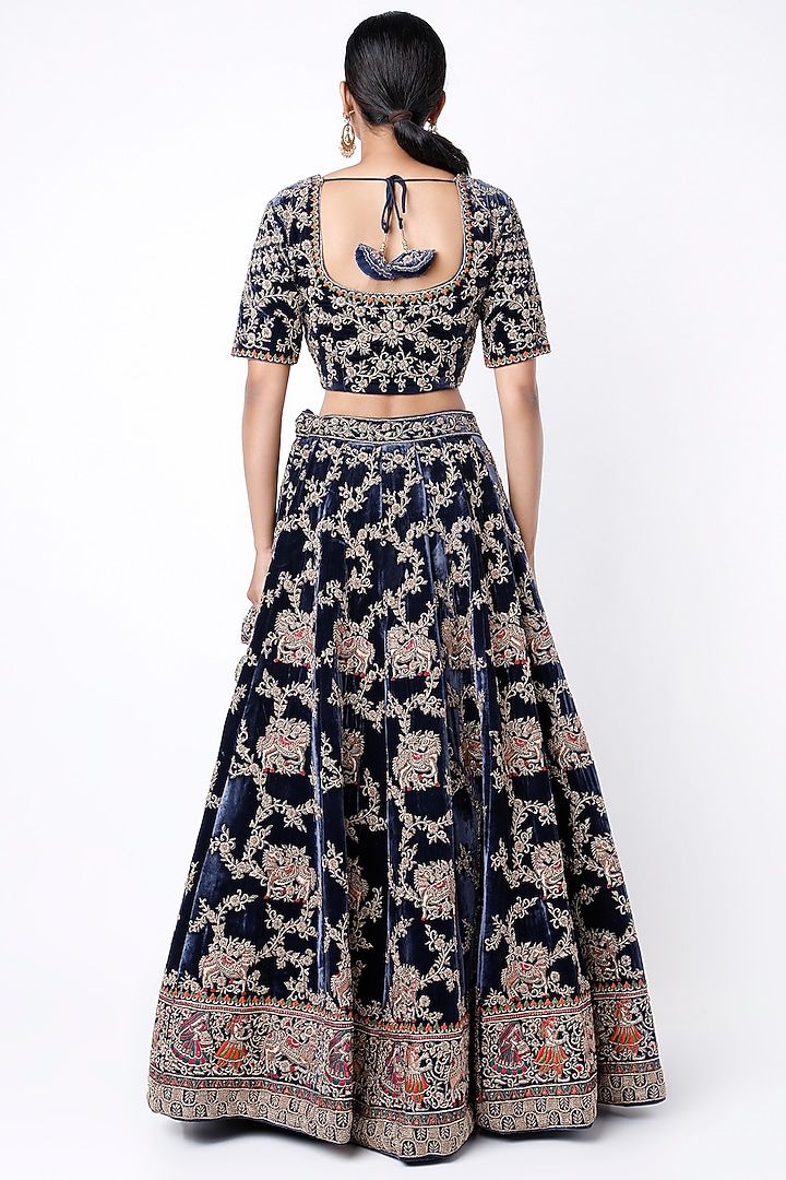 Dark Navy Blue Embroidered Bridal Bridal Lehenga Set by TATWAMM By Abhishek & Vinita at Pernia's Pop Up Shop