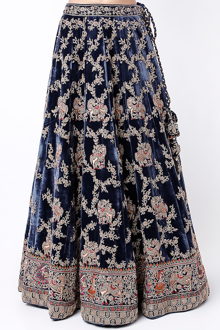 Dark Navy Blue Embroidered Bridal Bridal Lehenga Set by TATWAMM By Abhishek & Vinita at Pernia's Pop Up Shop