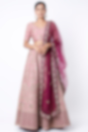 Blush Pink Embroidered Bridal Lehenga Set by TATWAMM Couture