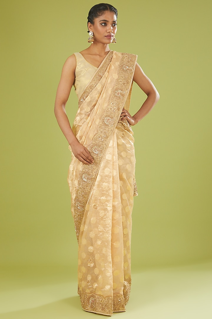 Gold Banarasi Zardosi Embroidered Saree by TATWAMM Couture