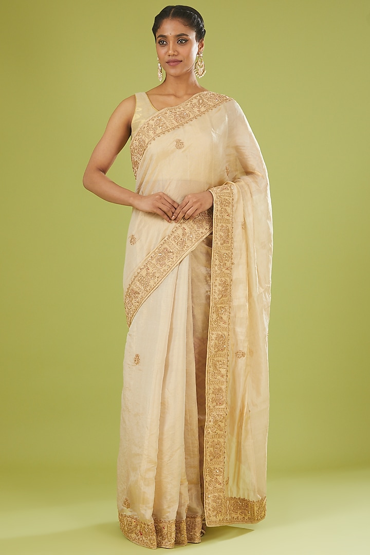 Gold Zardosi Embroidered Saree by TATWAMM Couture