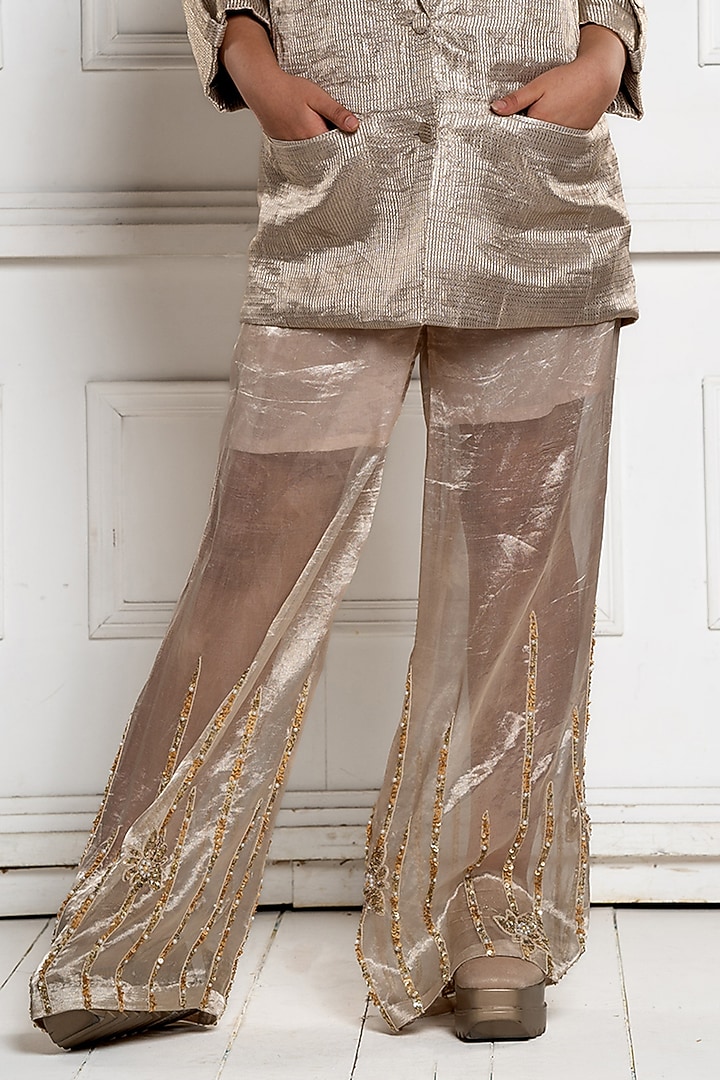 Silver Brocade Hand Embroidered Jacket Set by TATWAMM By Abhishek & Vinita at Pernia's Pop Up Shop
