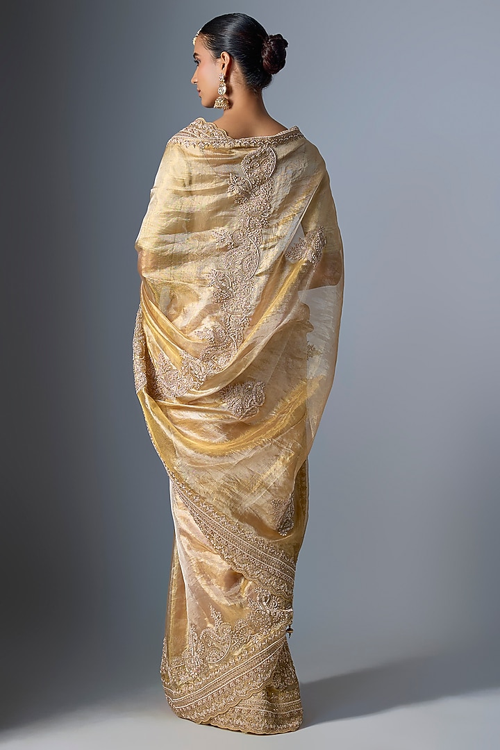 Gold Kanjivaram Tissue Reception Saree by TATWAMM By Abhishek & Vinita at Pernia's Pop Up Shop