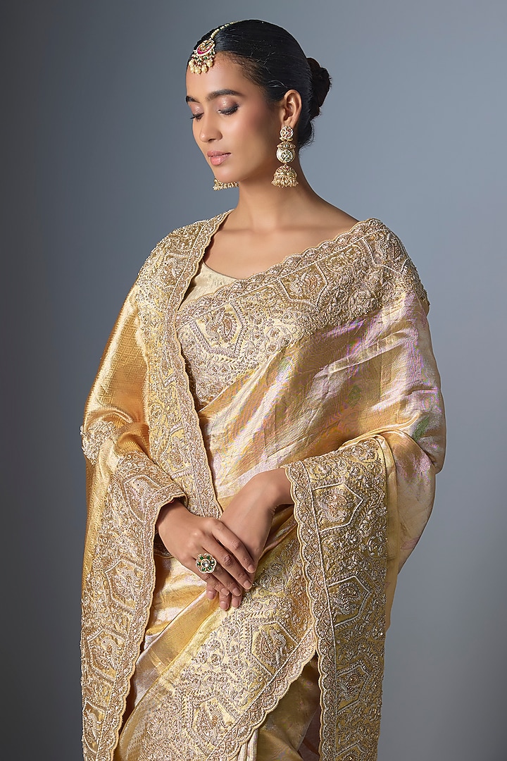 Gold Kanjivaram Tissue Bridal Saree by TATWAMM By Abhishek & Vinita at Pernia's Pop Up Shop