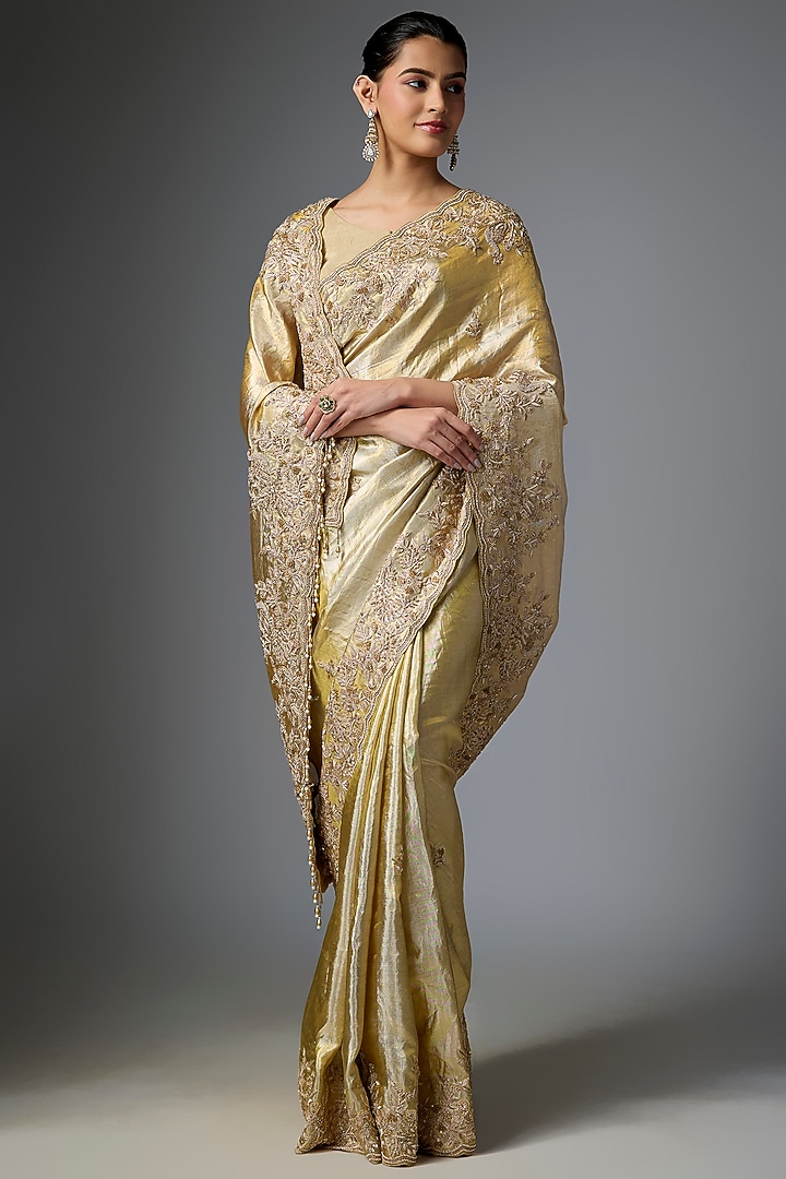 Gold Kanjivaram Tissue Bridal Saree Set by TATWAMM By Abhishek & Vinita at Pernia's Pop Up Shop