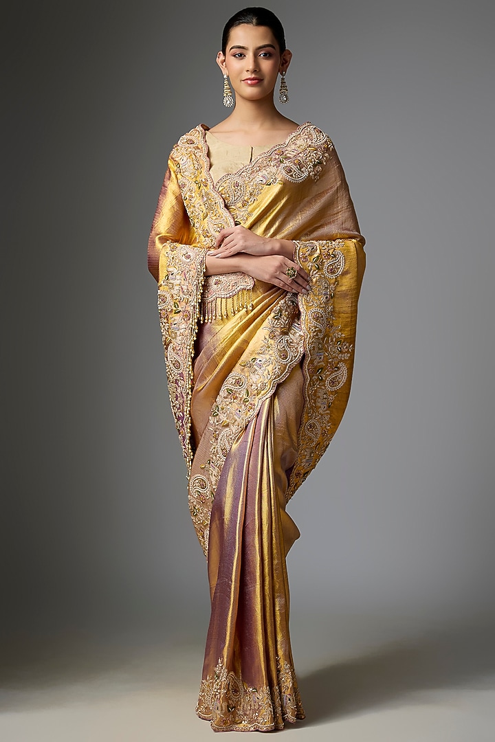 Peach Kanjivaram Reception Saree Set by TATWAMM By Abhishek & Vinita at Pernia's Pop Up Shop