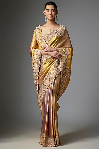 Peach Kanjivaram Saree Set by TATWAMM By Abhishek & Vinita