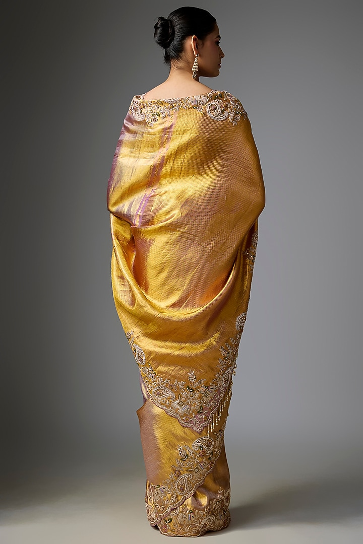 Peach Kanjivaram Reception Saree Set by TATWAMM By Abhishek & Vinita at Pernia's Pop Up Shop