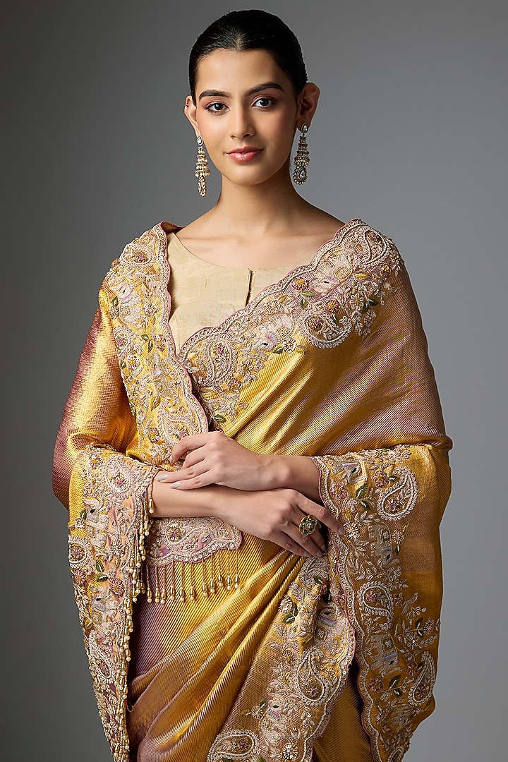 Peach Kanjivaram Reception Saree Set by TATWAMM By Abhishek & Vinita at Pernia's Pop Up Shop