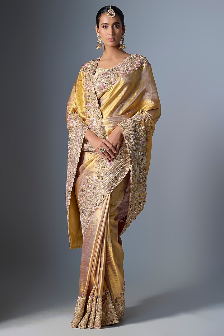Gold Kanjivaram Silk Bridal Saree by TATWAMM By Abhishek & Vinita at Pernia's Pop Up Shop