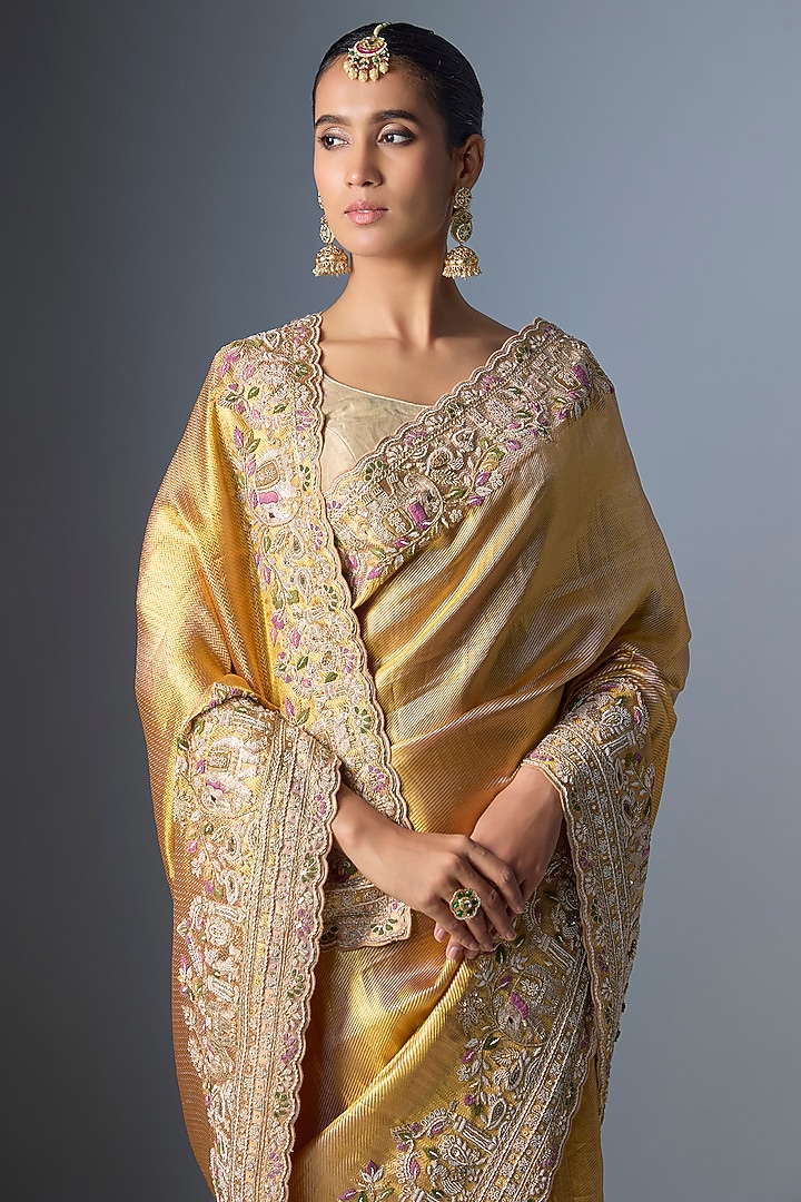 Gold Kanjivaram Silk Bridal Saree by TATWAMM By Abhishek & Vinita at Pernia's Pop Up Shop