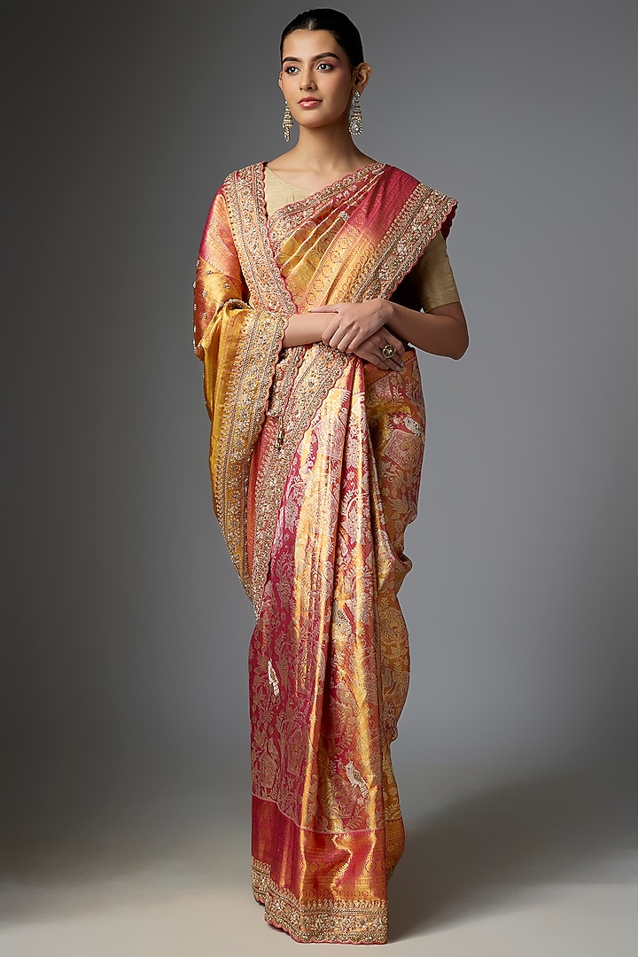 Gold Kanjivaram Reception Saree Set by TATWAMM By Abhishek & Vinita at Pernia's Pop Up Shop