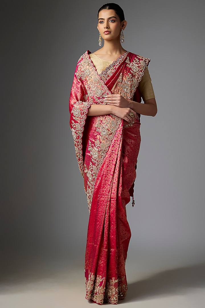 Pink Kanjivaram Reception Saree Set by TATWAMM By Abhishek & Vinita at Pernia's Pop Up Shop