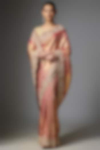 Peach Kanjivaram Reception Saree Set by TATWAMM By Abhishek & Vinita at Pernia's Pop Up Shop