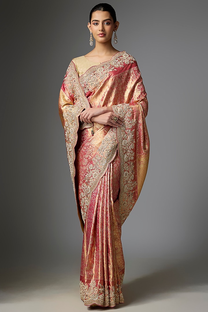 Peach Kanjivaram Reception Saree Set by TATWAMM By Abhishek & Vinita at Pernia's Pop Up Shop