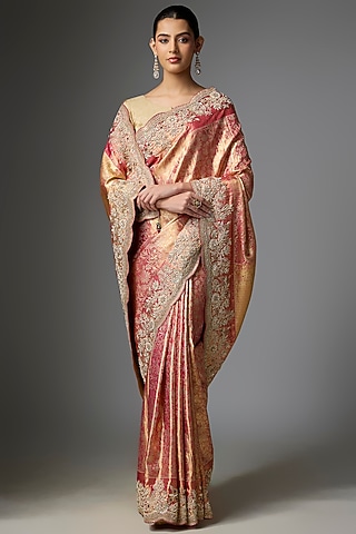 Peach Kanjivaram Saree Set by TATWAMM By Abhishek & Vinita
