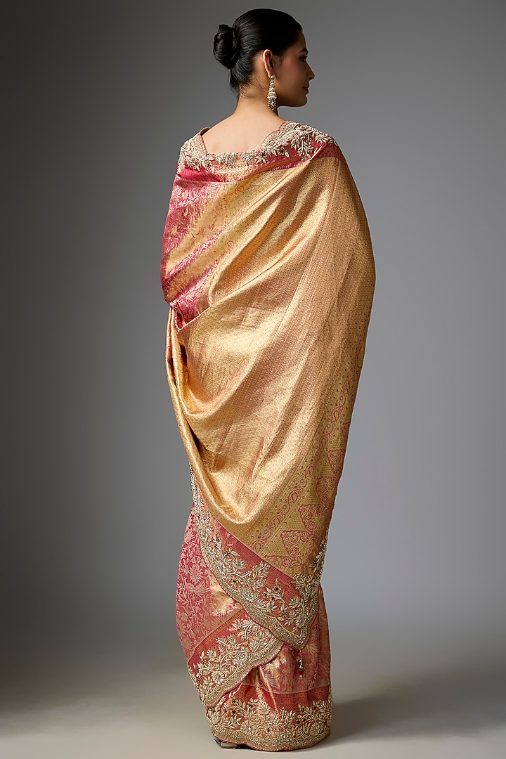 Peach Kanjivaram Reception Saree Set by TATWAMM By Abhishek & Vinita at Pernia's Pop Up Shop