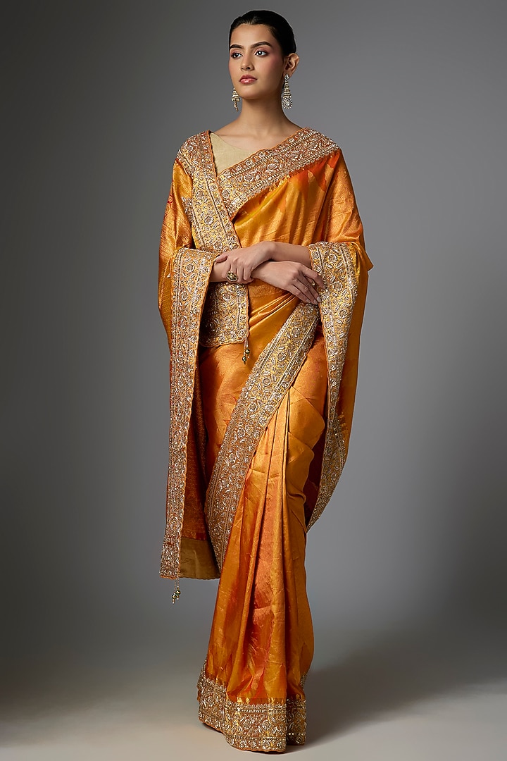 Mustard Kanjivaram Reception Saree Set by TATWAMM By Abhishek & Vinita at Pernia's Pop Up Shop