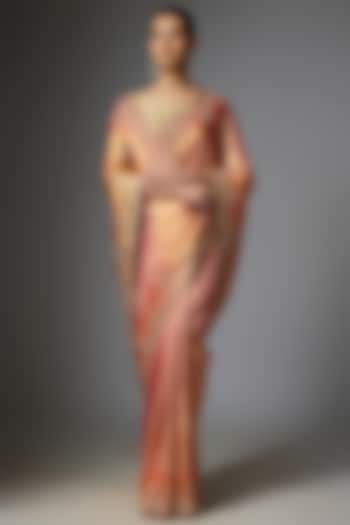 Orange Kanjivaram Reception Saree Set by TATWAMM By Abhishek & Vinita at Pernia's Pop Up Shop