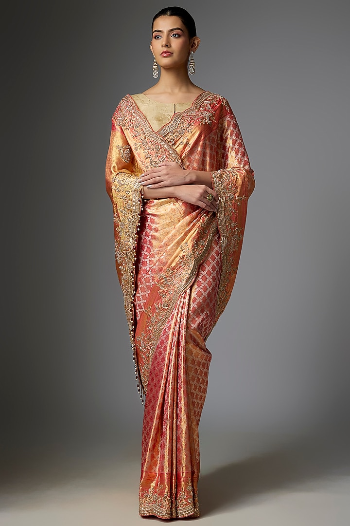 Orange Kanjivaram Reception Saree Set by TATWAMM By Abhishek & Vinita at Pernia's Pop Up Shop