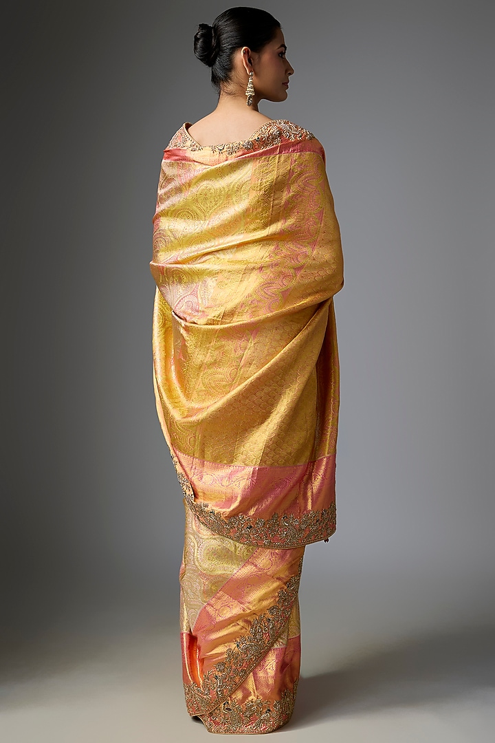 Peach Kanjivaram Reception Saree Set by TATWAMM By Abhishek & Vinita at Pernia's Pop Up Shop