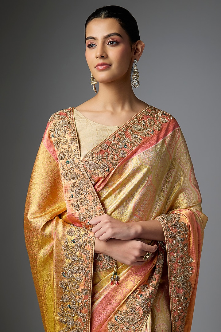 Peach Kanjivaram Reception Saree Set by TATWAMM By Abhishek & Vinita at Pernia's Pop Up Shop