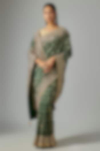 Green Silk Reception Saree  by TATWAMM By Abhishek & Vinita at Pernia's Pop Up Shop