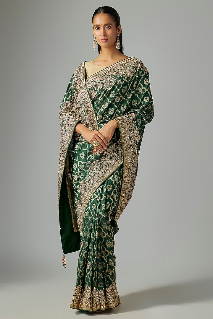 Green Silk Reception Saree  by TATWAMM By Abhishek & Vinita at Pernia's Pop Up Shop