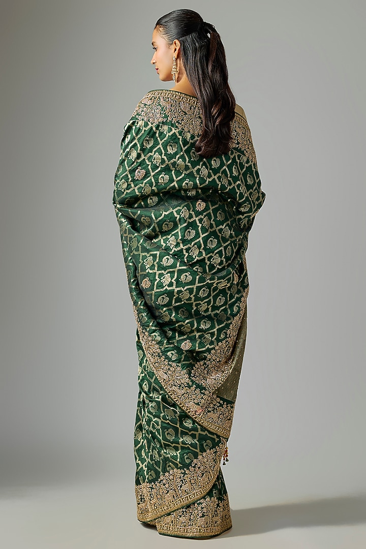 Green Silk Reception Saree by TATWAMM By Abhishek & Vinita at Pernia's Pop Up Shop
