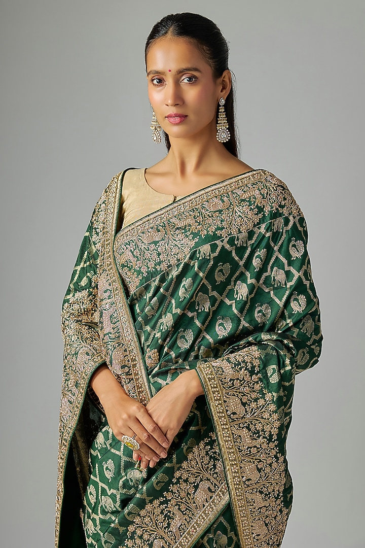 Green Silk Reception Saree by TATWAMM By Abhishek & Vinita at Pernia's Pop Up Shop