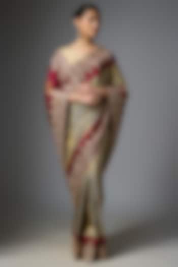 Grey Kanjivaram Reception Saree Set by TATWAMM By Abhishek & Vinita at Pernia's Pop Up Shop