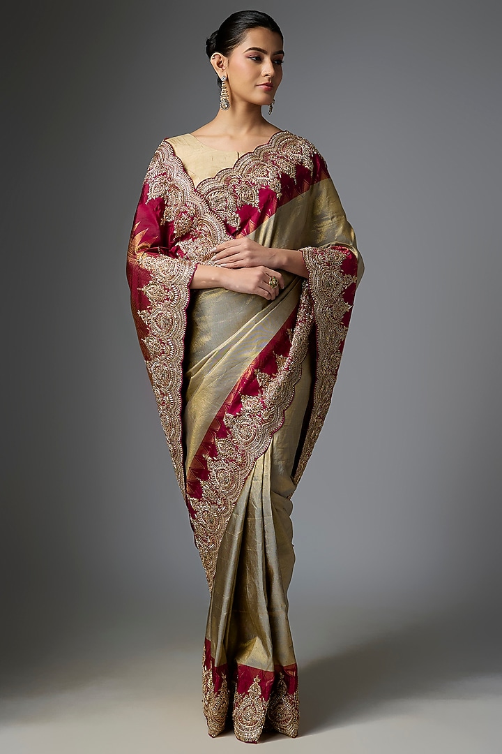 Grey Kanjivaram Reception Saree Set by TATWAMM By Abhishek & Vinita at Pernia's Pop Up Shop