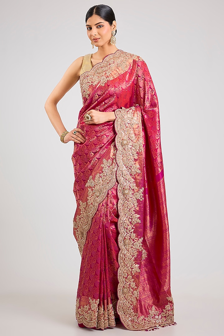 Pink Kanjeevaram Silk Bridal Saree by TATWAMM By Abhishek & Vinita at Pernia's Pop Up Shop