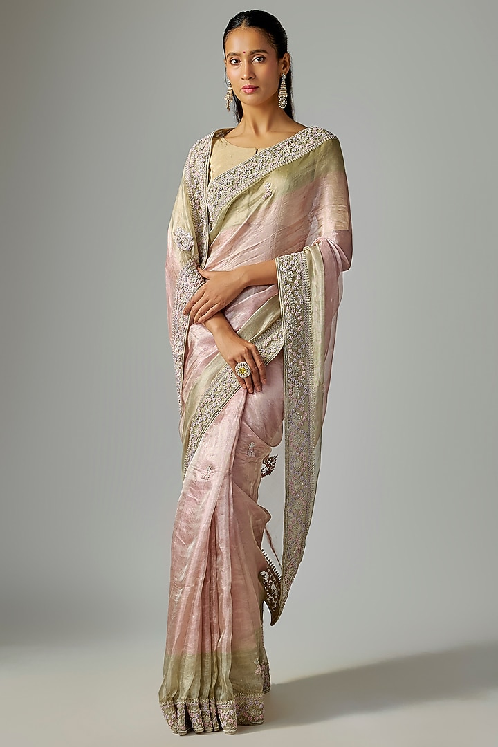 Pink Kanchi Tissue Wedding Saree by TATWAMM By Abhishek & Vinita at Pernia's Pop Up Shop