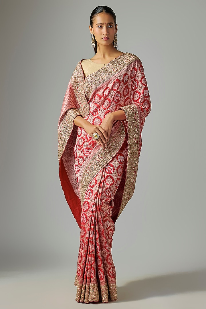 Red Banarasi Reception Saree by TATWAMM By Abhishek & Vinita at Pernia's Pop Up Shop