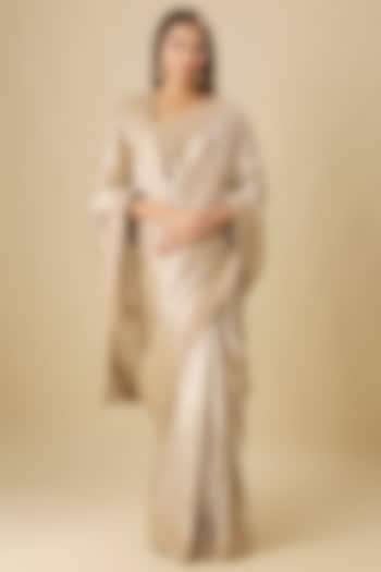Silver Silk Zardosi Work Brocade Wedding Saree Set by TATWAMM Couture at Pernia's Pop Up Shop