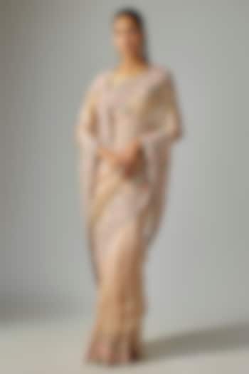 Peach Tissue Reception Saree by TATWAMM By Abhishek & Vinita at Pernia's Pop Up Shop