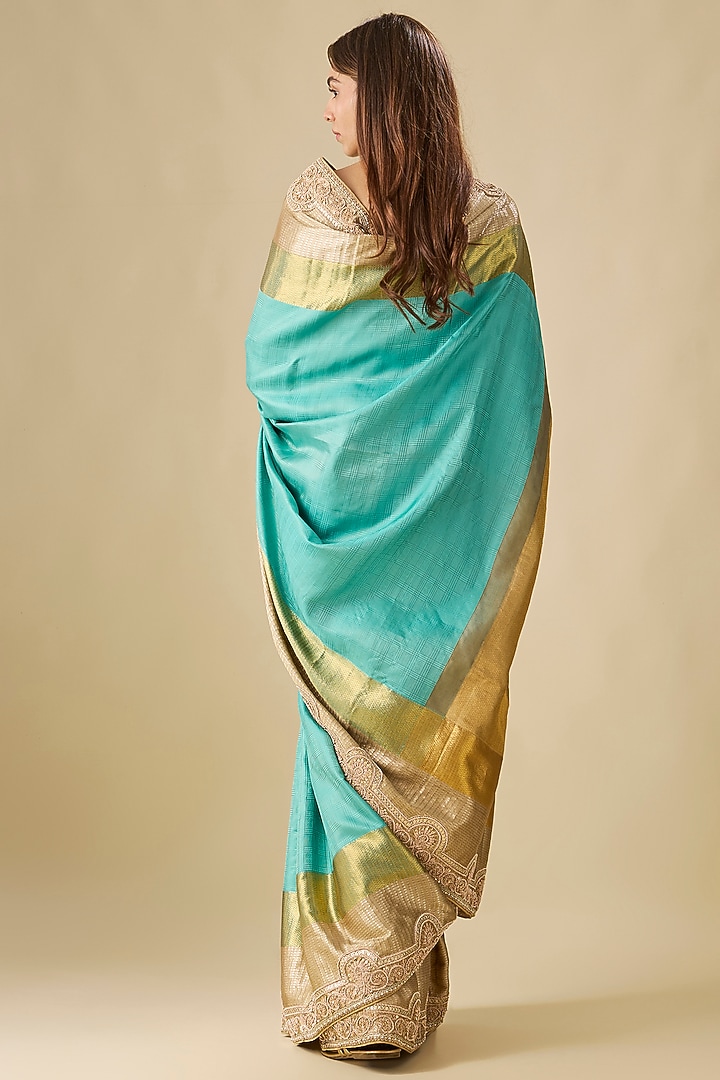 Blue Silk Zardosi Embroidered Kanjivaram Reception Saree Set by TATWAMM By Abhishek & Vinita at Pernia's Pop Up Shop