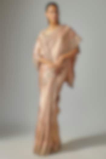 Peach Kanjivaram Silk Reception Saree  by TATWAMM By Abhishek & Vinita at Pernia's Pop Up Shop