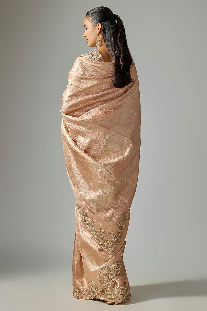 Peach Kanjivaram Silk Reception Saree by TATWAMM By Abhishek & Vinita at Pernia's Pop Up Shop