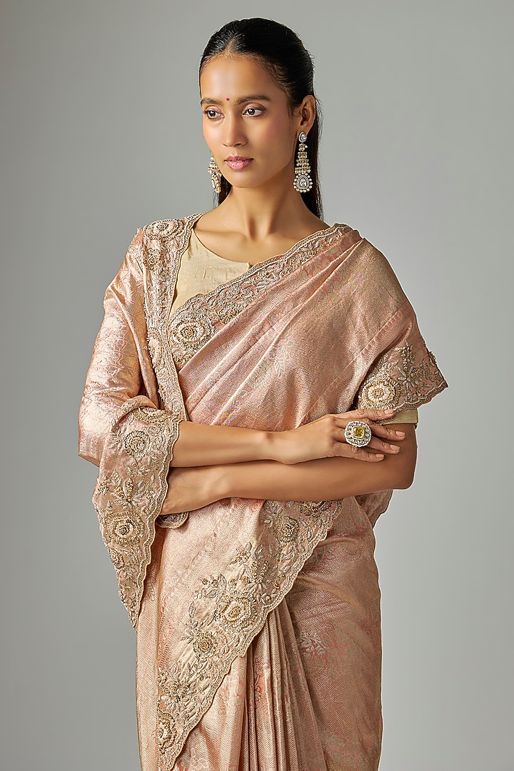 Peach Kanjivaram Silk Reception Saree by TATWAMM By Abhishek & Vinita at Pernia's Pop Up Shop