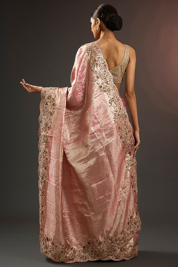 Pink Pure Banarasi Brocade Zardosi Hand Work & Printed Reception Saree Set by TATWAMM By Abhishek & Vinita at Pernia's Pop Up Shop
